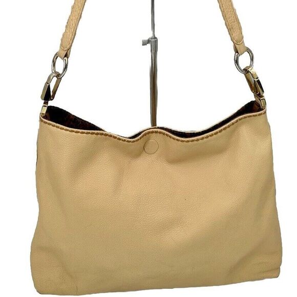 Plinio Visona, Yellow Leather Tote, Large, magnetic closure cheetah Print Inside - Picture 1 of 15